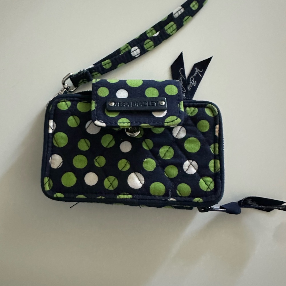 Vera Bradley Lucky Dots Navy Green Polka Dot Wristlet